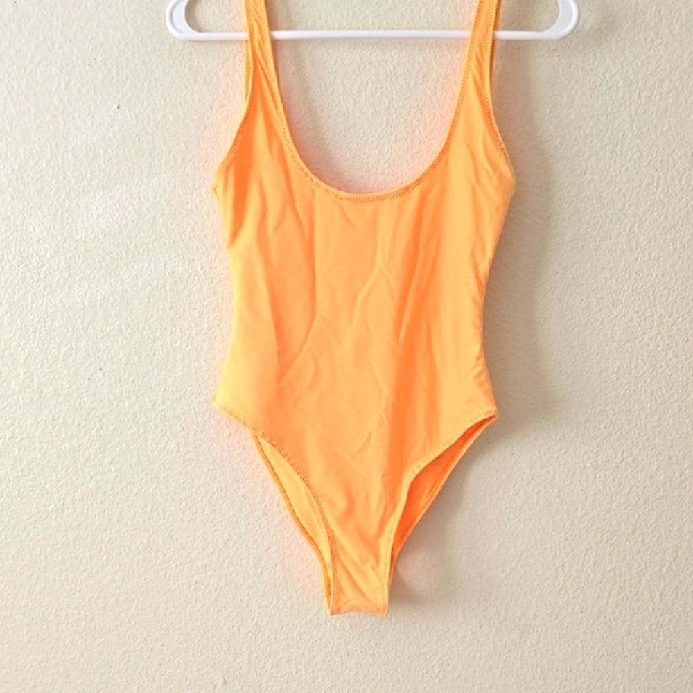 FOX SWIM Orange High-Leg One Piece Swimsuit with Textured Fabric SMALL